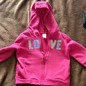 Carter's Bright Pink Hooded Zip Sweatshirt with Sequin 'LOVE'